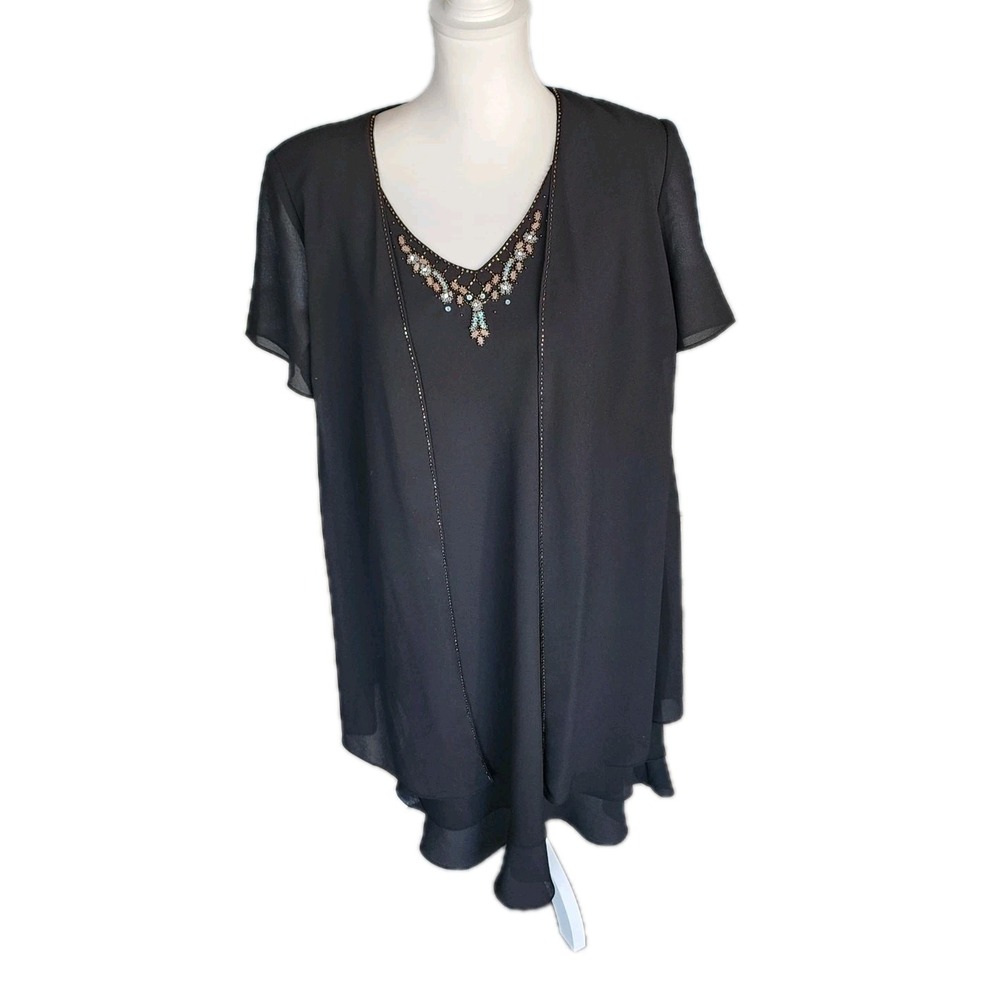 Positive Attitude Dress Womens‎ 16P Black Beaded Faux 2pc Sparkle Cocktail Party